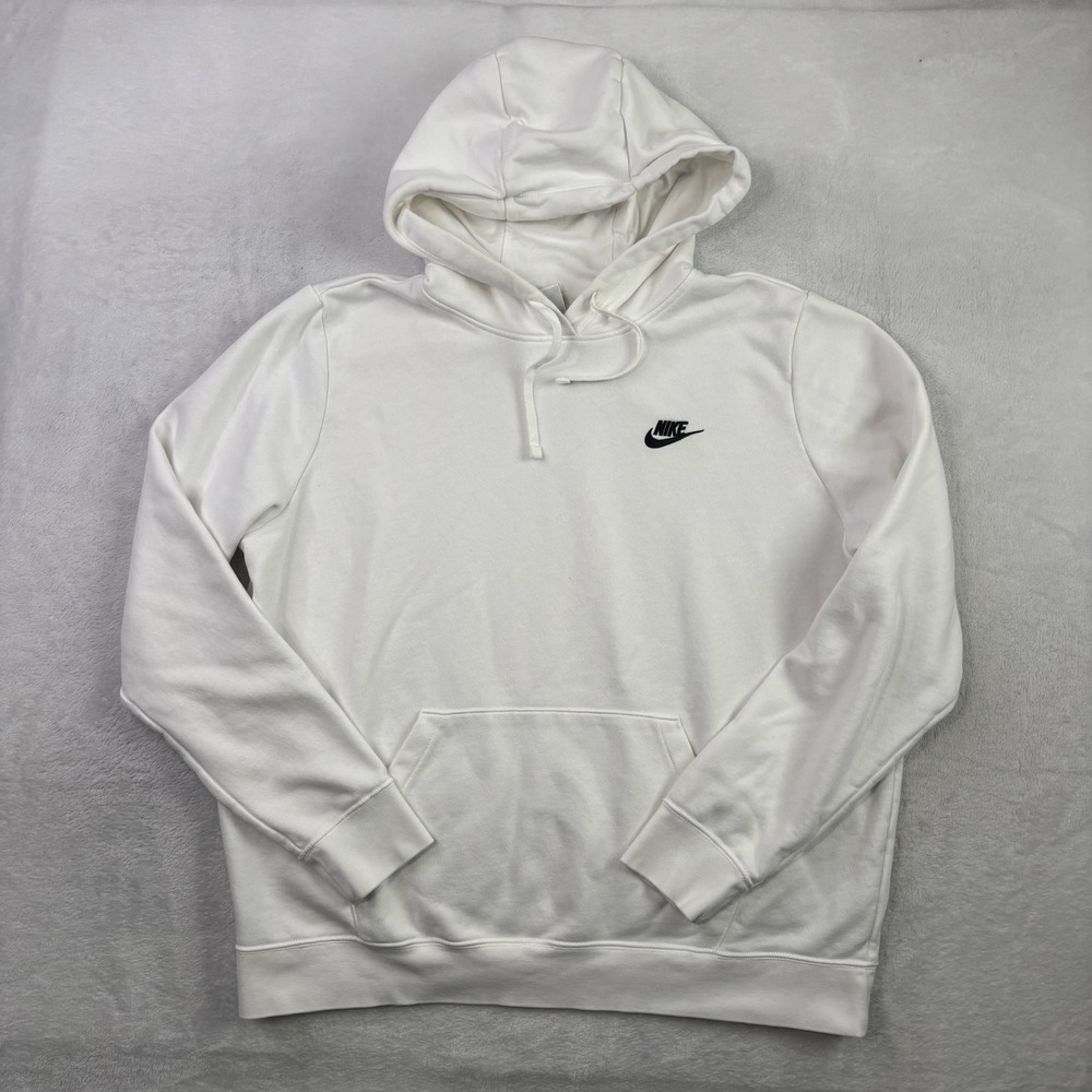 Nike Pullover Long Sleeve Fleece Hoodie White Sweatshirt Men's XL